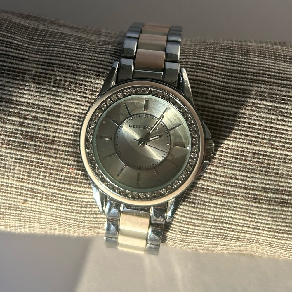 Liz Claiborne Silver Two-Tone Crystal Accent Bracelet Watch - Picture 2 of 8